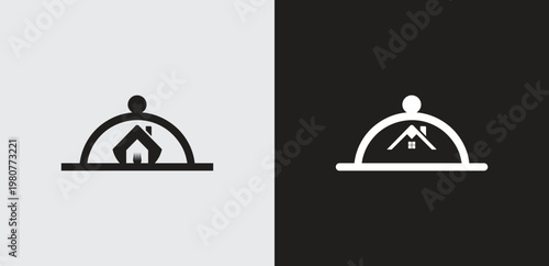 Abstract Logo Concept: House Under Cloche Dome, Representing Home Dining, Real Estate Services, or Food Delivery
