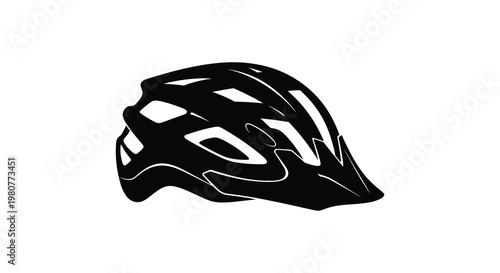 A striking black silhouette of a modern cycling helmet sharply defined silhouette