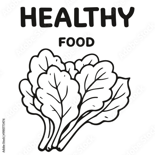 Healthy food doodle illustration with fresh leafy greens salad nutrition concept
