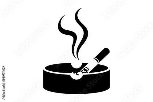 A black and white vector graphic of a cigarette in an ashtray