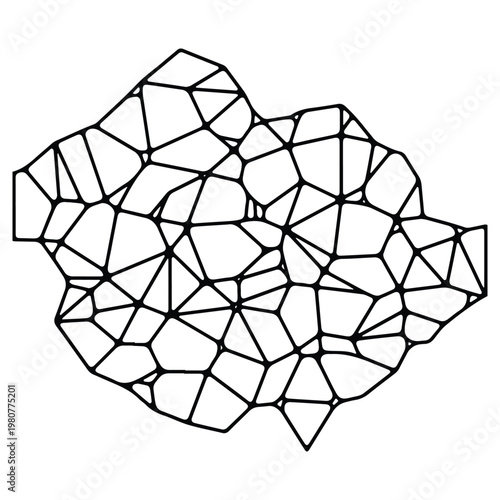 Abstract Geometric Voronoi Pattern Vector - Minimalist Black and White Polygonal Mesh, Connective Network Structure, Architectural Mosaic Design, and Organic Cellular Grid Background Outline