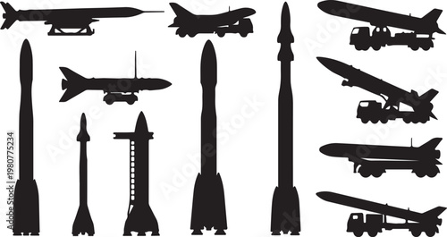 Space rocket ships and military missiles