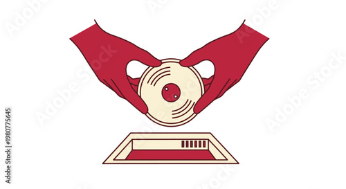 Hands holding a CD or record over an open CD player or turntable, symbolizing music or data transfer