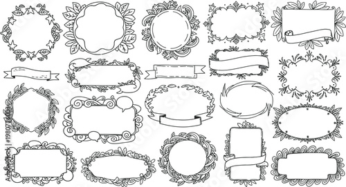 Intricate hand drawn design frames borders floral and decorative elements