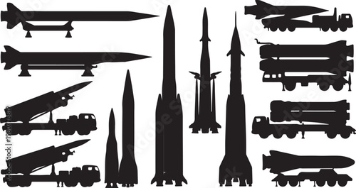 Space rocket ships and military missiles