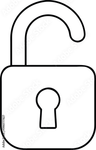 Simple Unlocked Padlock Line Illustration Representing Openness and Security Access