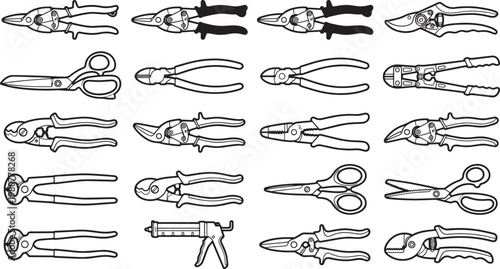 Various hand tools for cutting, gripping, and shaping various materials, providing a comprehensive toolkit for DIY projects.