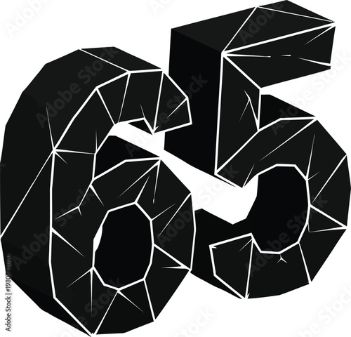 A black and white image of the number 65
