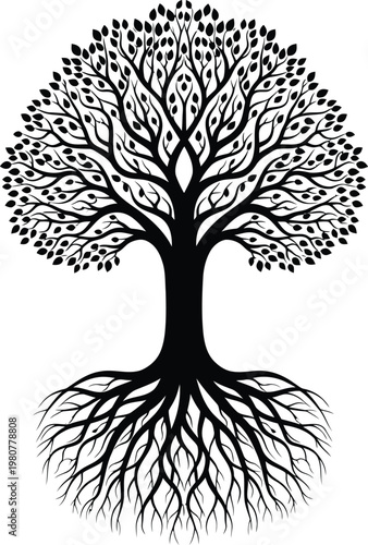 A tree with its roots and branches