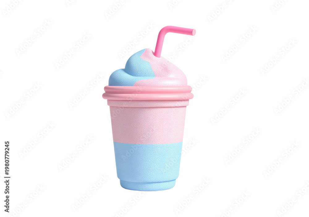 Obraz premium A cute pink and blue slushy cup with a straw, detailed texture, vibrant colors, and a smooth glossy surface, against a plain white background