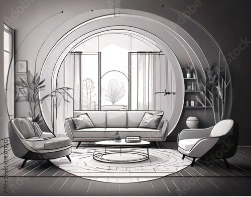 Modern Living Room Interior Design with Stylish Furniture and Natural Light.