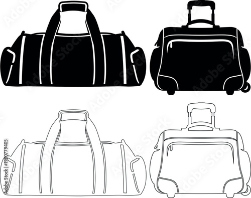 Sports bag collection black and white silhouette designs for athletes