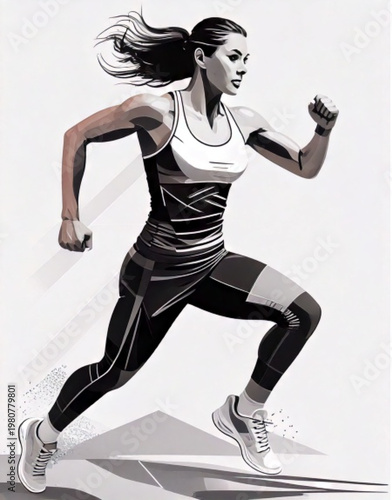 Athletic Woman Running Fast During Competition or Training.