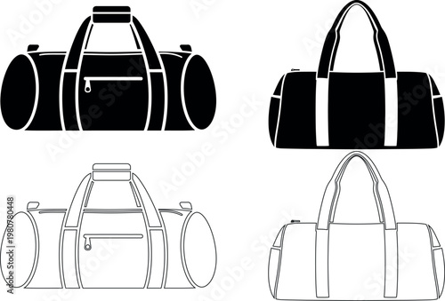 Sports bag silhouette collection gym travel and fitness equipment carrier