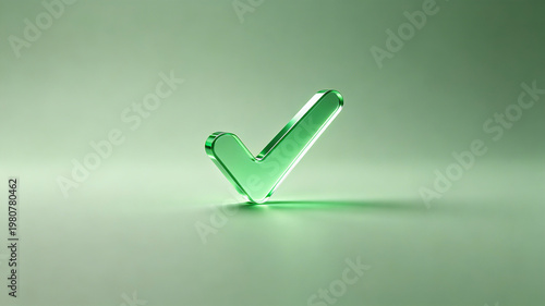 Minimal Verification Success Concept with Glowing Green Checkmark on Sage Background, Secure Access and Authentication Approved with Copy Space