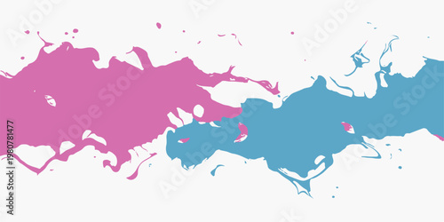 A grunge vector illustration of the Europe continent map with red and blue paint splashes and ink silhouettes defining each country border and union nation state