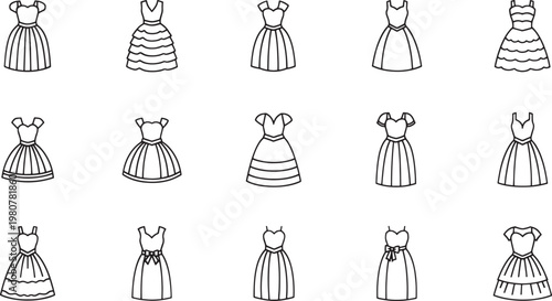 Set of black and white striped sleeveless dresses with various necklines and lengths black and white stripes