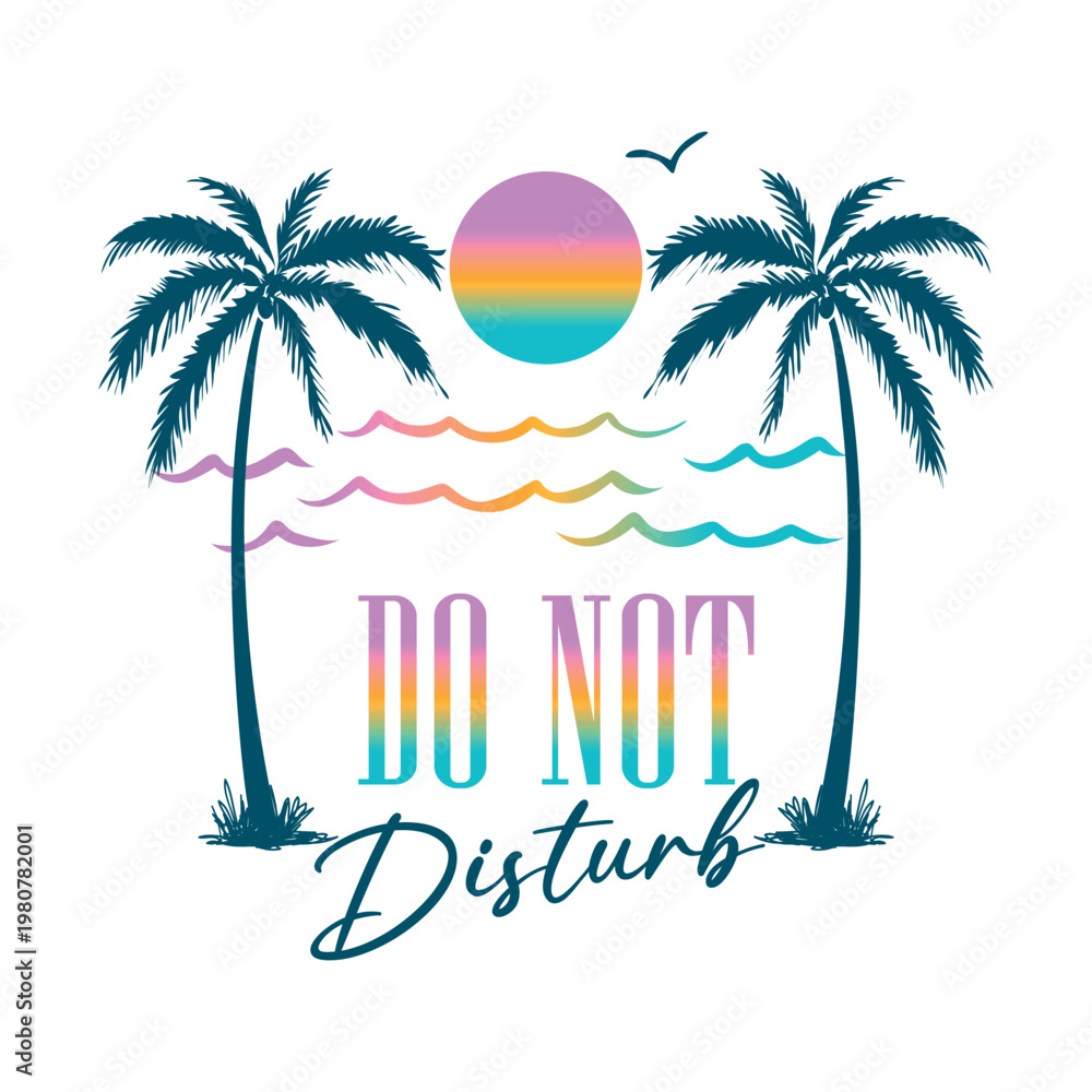 Fototapeta premium Tropical Summer Sunset Vector with Palm Trees and 