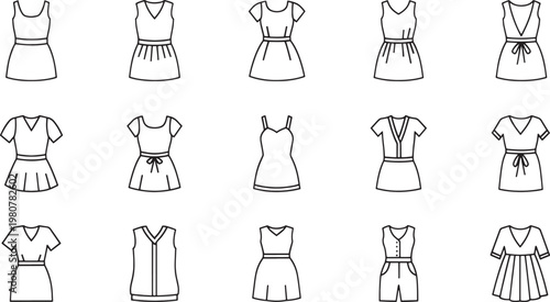 Black and white of various women's dresses and tops women's fashion blouse tunic