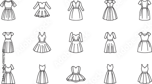 Black and white of women in dresses with various poses and hairstyles fashion