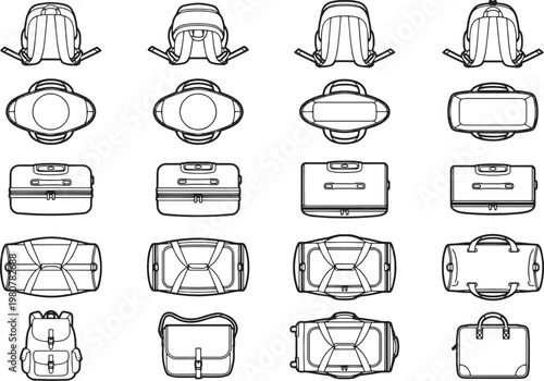 A graphic illustration of various luggage types, a curated selection, offering a diverse range of travel companions, each meticulously crafted to suit various journeys.