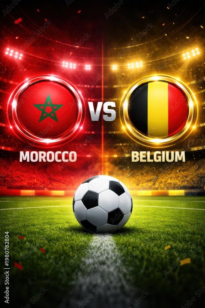 Fototapeta premium Morocco vs Belgium soccer match stadium graphic with ball