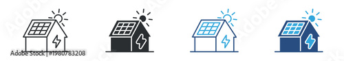 Solar Home Energy Icon Set, Smart House and Renewable Power, Eco Living Concept Icons, Vector Illustration