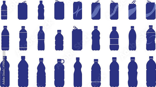 Blue beverage flask and aluminum profile glyph icon bundle
