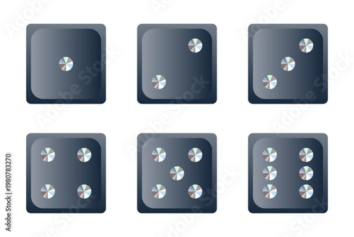 Realistic dice icon set in dark style. Casino game symbols collection perfect for gambling design, app, interface and gaming projects.