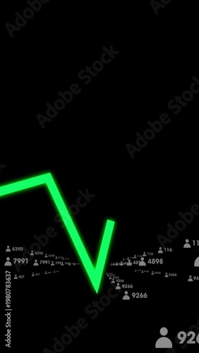 Vertical video: Polyline emerging lower-left, neon green line climbing, showing markers and counts