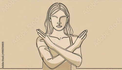 Woman making stop gesture with crossed arms illustration.