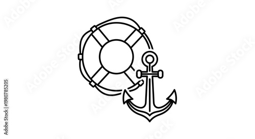 Anchor and Life Preserver Icon.