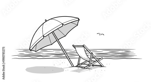 Beach chair and umbrella setup.