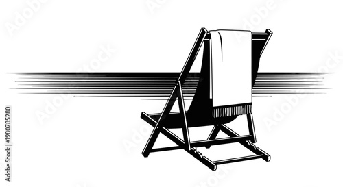 Beach Chair with Towel on Back.