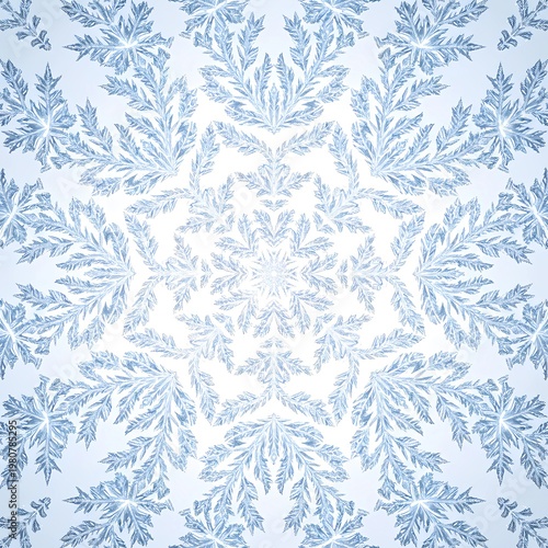 Intricate ice crystal mandala with fractal patterns and delicate shimmering edges
