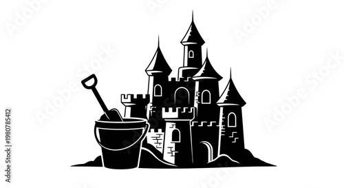 Black and white castle sand sculpture.