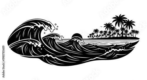 Black and white wave graphic design.