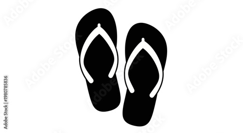 Black flip flops with white straps.