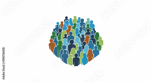 A diverse group of stylized human figures in a dense cluster