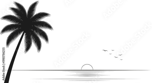 Black silhouette of a palm tree.
