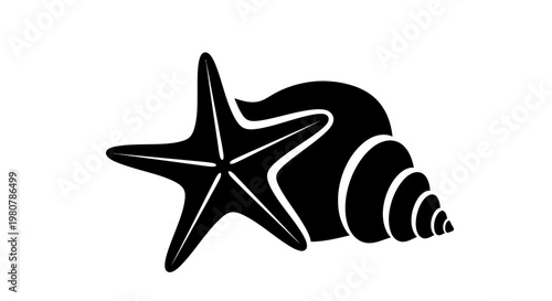 Black starfish and conch shell icon.