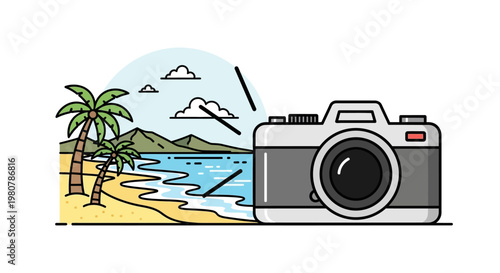Camera on a beach vacation spot.