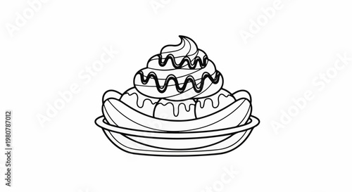 A delightful banana split with creamy toppings and chocolate drizzle