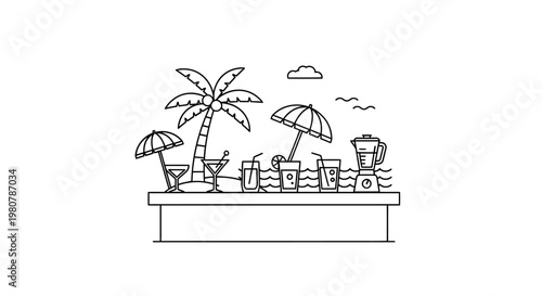 Coconuts and tropical beach bar setup.