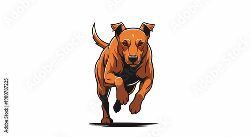 A dynamic cartoon illustration of a powerful dog in mid-stride