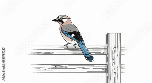 A colorful bird with blue markings perched on a rustic wooden fence
