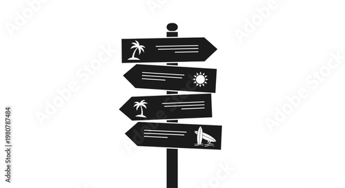 Directional signs with various icons.