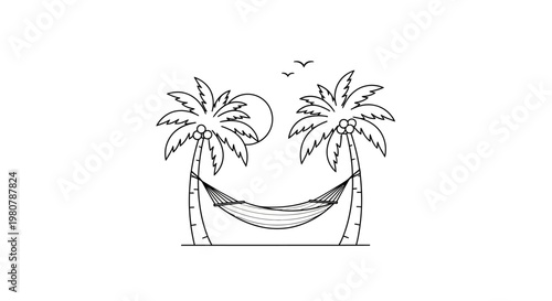 Hammock between two palm trees.