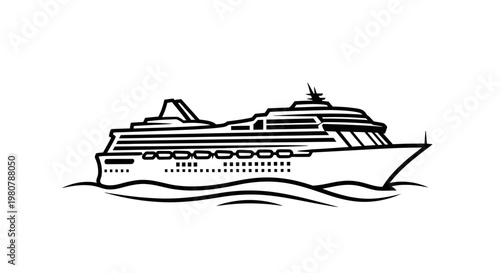 Large Cruise Ship Sailing Ocean.