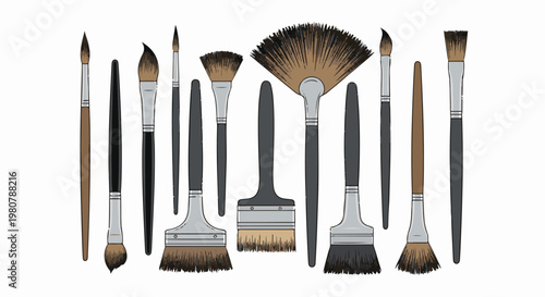 A collection of various art paintbrushes, flat and round tipped